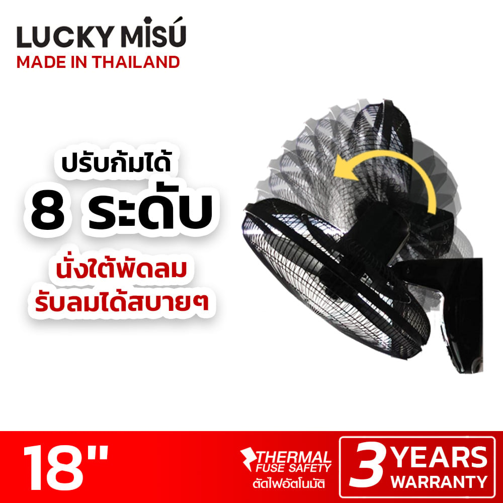 พัดลมติดผนัง 18 นิ้ว LUCKY MISU LM222 สีขาว ปรับก้มเงยได้ 8 ระดับ_4